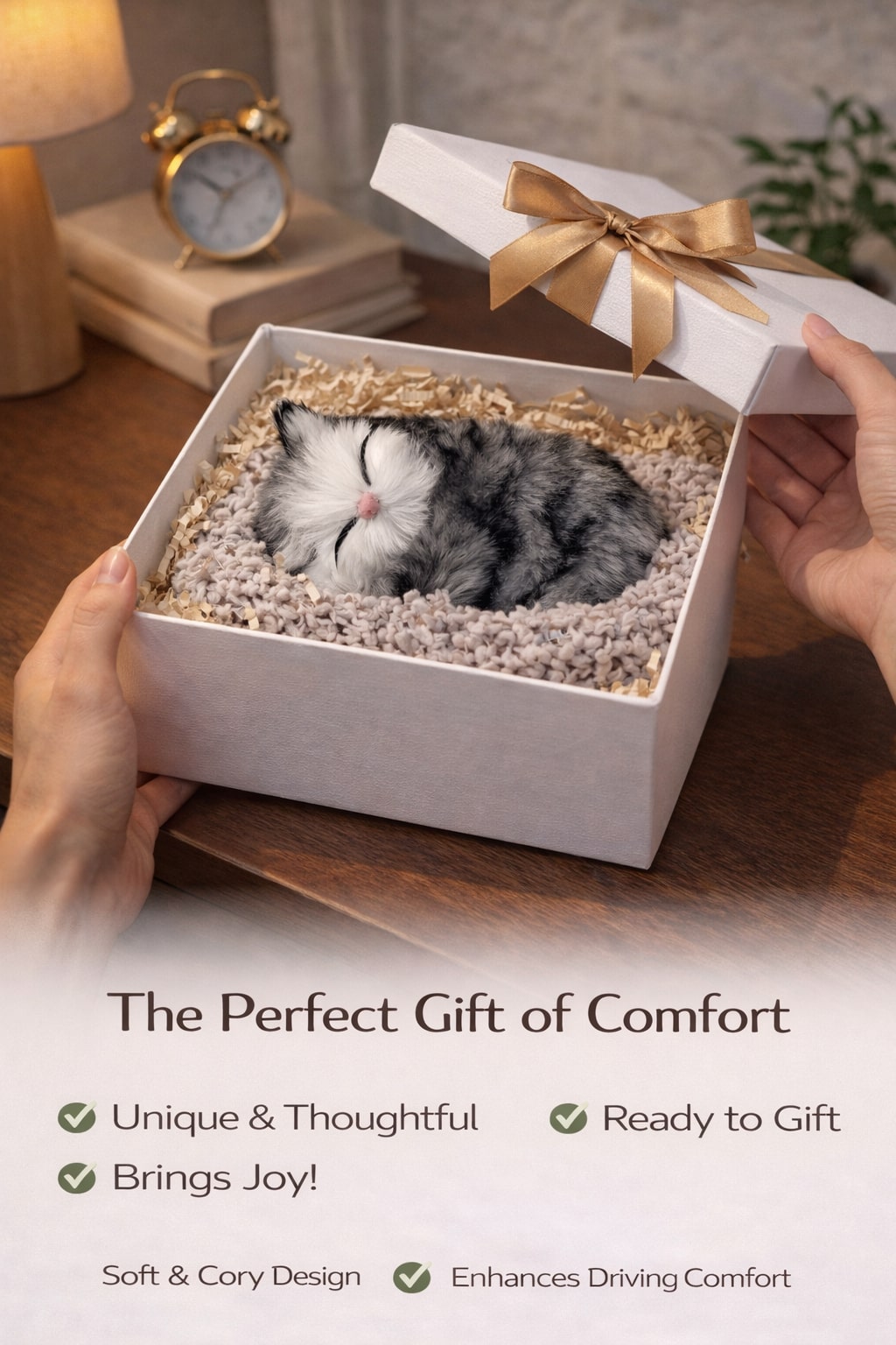 Sleeping Cat Dashboard Decor – Cute Plush Car Interior Showpiece with Soft Fur Design