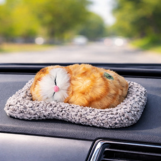 Sleeping Cat Dashboard Decor – Cute Plush Car Interior Showpiece with Soft Fur Design